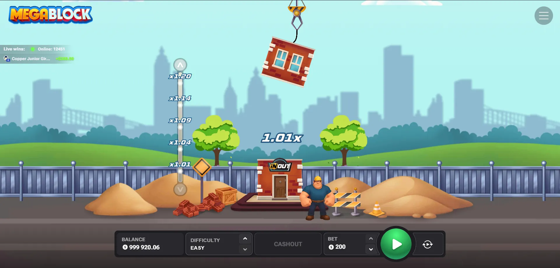 MegaBlock crash game tower-building di InOut Games — recensione completa